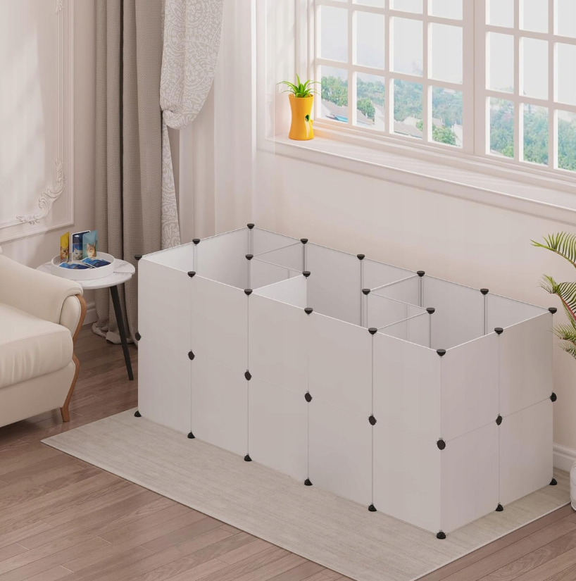 Woltu Opvouwbare Speelkooi voor Kleine Huisdieren - Wit - 175 x 75 x 35 cm