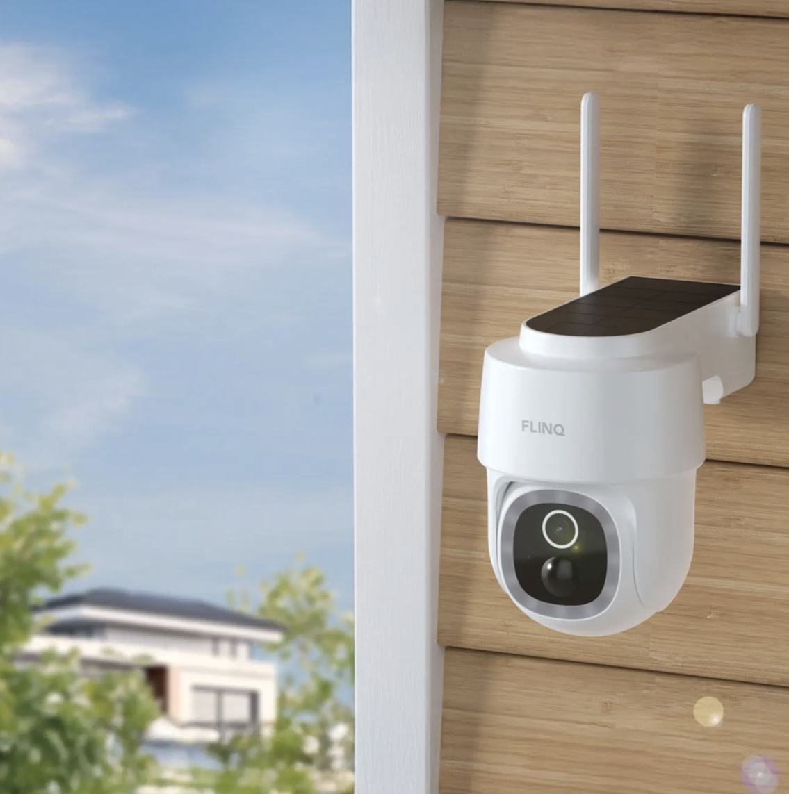 FlinQ Slimme Dome Guard Beveiligingscamera Wit 16,3 x 9,9 x 13,8 cm - Draadloze 2K Solar Buitencamera met Nachtzicht en App Bediening