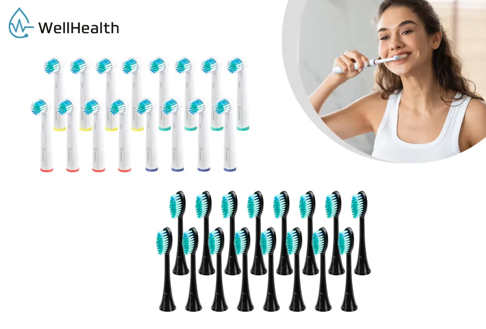 Wellhealth - Set van 16 - universele opzetborsteltjes voor je elektrische tandenborstel - Zwart