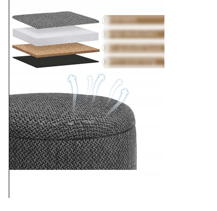 Woltu Poef Met Opbergruimte - Rond - Gestoffeerd - Houten - 32x32x36,5 cm - Grijs