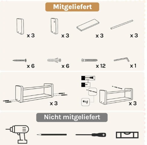 Woltu Wandplankenset - Zwevend - MDF - 3 Delig - 40x12x10 cm - Wit