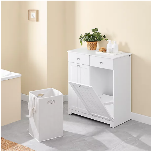 SoBuy Wasmandkast met 2 Waszakken en 2 Lades - 78x38,5x90,5cm - Wit