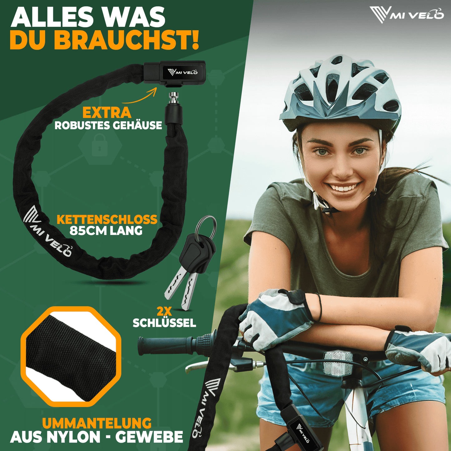 MIVELO Fietsketting – Sleutelslot – 85 cm – Staal – Zwart
