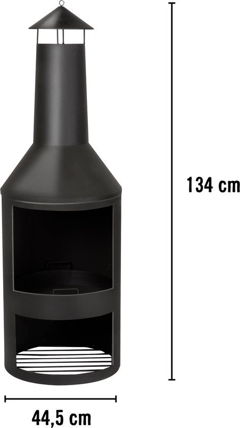 BBQ Collection Buitenhaard met Schoorsteen - Tuinhaard 134 x 44,5 x 44,5 cm - Terrashaard voor Brandhout - Terraskachel met As-Opvangbak, Pook en Houtopslag - Tuin en Terras - Carbon Staal
