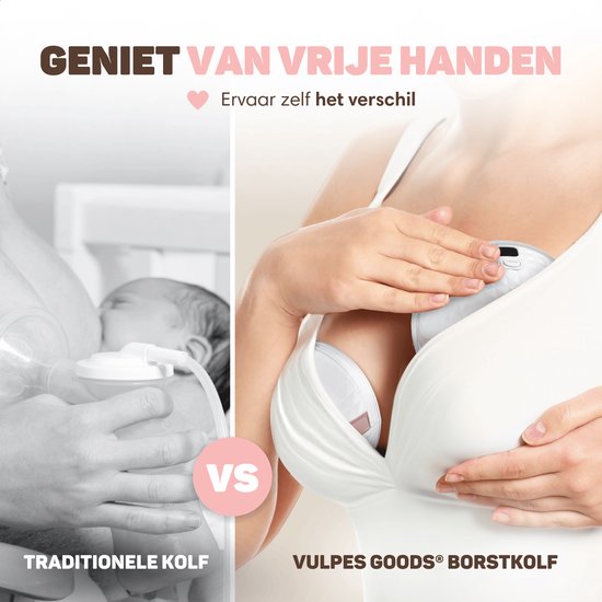 Vulpes Goods® BabyCare - Dubbele Elektrische Draadloze Borstkolf - Handsfree & Draagbaar - met APP bediening - BPA-Vrij - Incl. Borstschildverkleiners, 60 Moedermelk Bewaarzakjes, Reistas & Kolfdagboek - PRO V2
