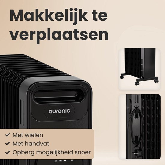 Auronic Olieradiator - Elektrische Kachel - 2500W Heater - Zwart