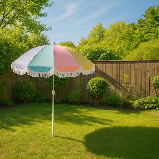 Arti Casa Strandparasol Ø160 cm – Verstelbare Stokparasol 115–190 cm – Lichtgewicht Tuinparasol met Kleurrijk Doek – Ideaal voor Schaduw op Strand, Camping of Tuin