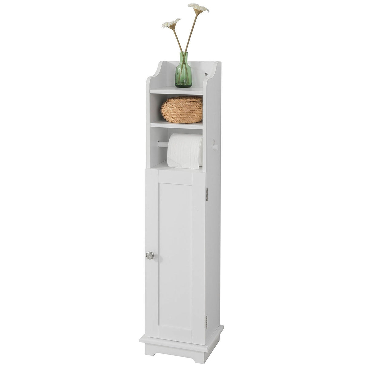 SoBuy Toiletkast met WC-Rolhouder - Wit - 20x100x18 cm