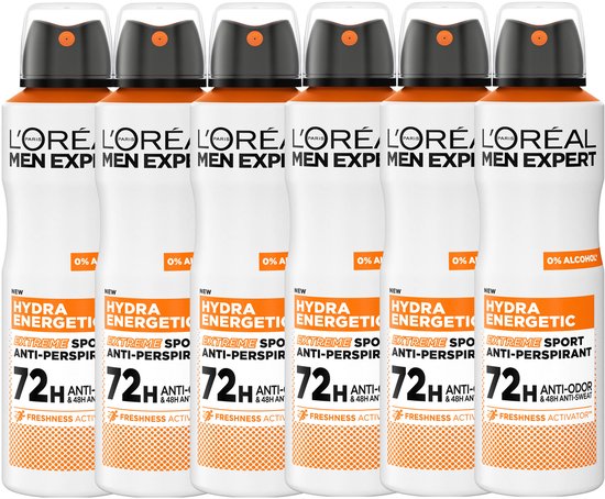 L'Oréal Paris Men Expert Extreme Sport Deodorant Spray - 72U anti-geur - Verrijkt met freshness activator - 150ml x6
