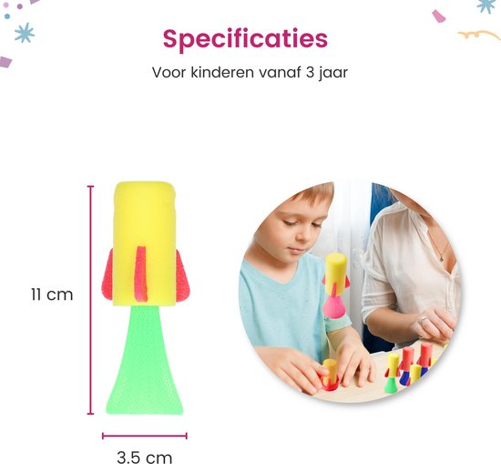 Partizzle 24x Springende Raketten - Bouncing Ruimte Raket Speelgoed - Uitdeelcadeautjes - Grabbelton Traktatie Cadeautjes - Voor Kinderen & Peuters - Foam