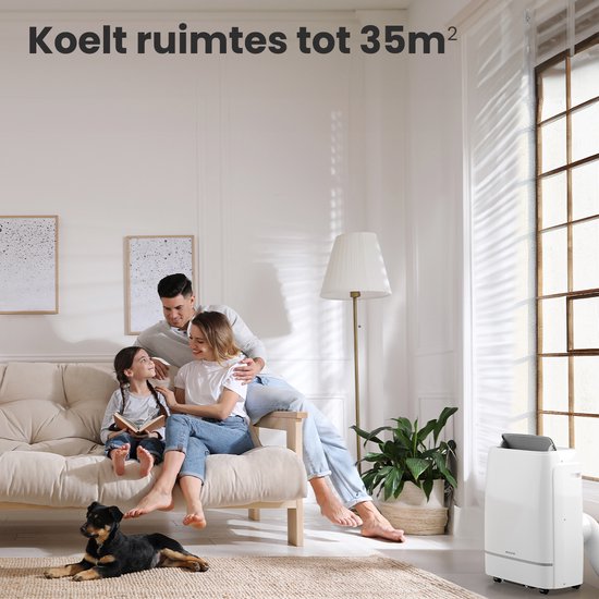 Auronic Mobiele Airco – 4-in-1 Koelen, Verwarmen, Ontvochtigen & Ventileren – 12.000 BTU – Tot 35 m² – 44 x 33,5 x 66,5 cm – Wit