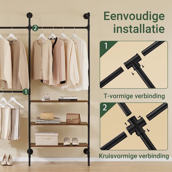 SoBuy industrieel kledingrek met 3 stangen en 3 MDF-planken, robuuste open kledingkast, industrieel zwart KLS18-SCH