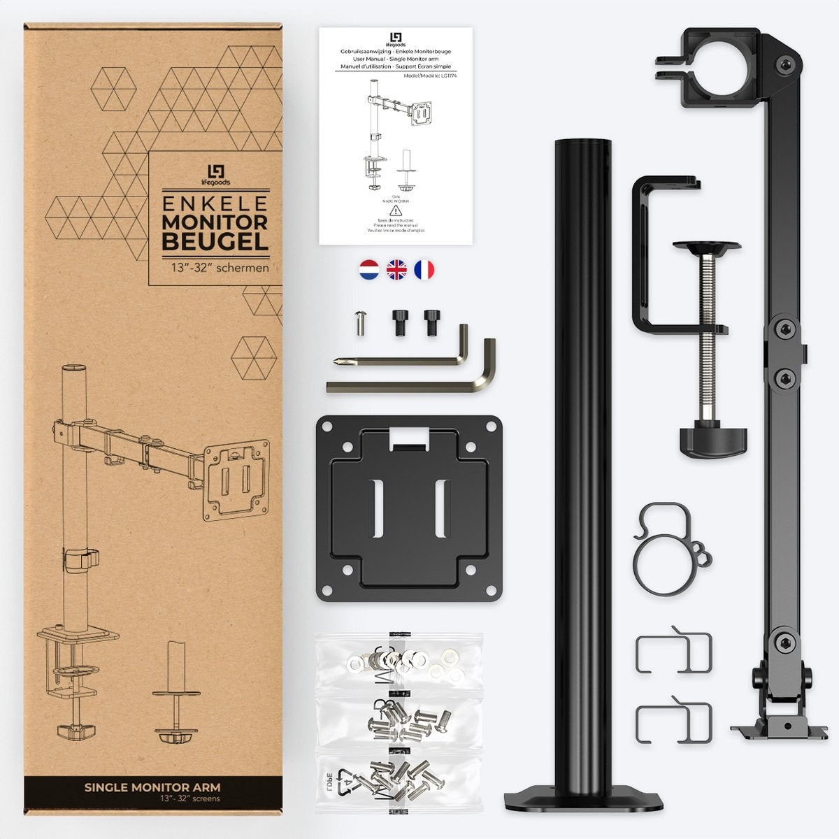 Auronic Monitor Arm - 1 Scherm - 13 tot 32 Inch - Verstelbaar - Staal - Zwart