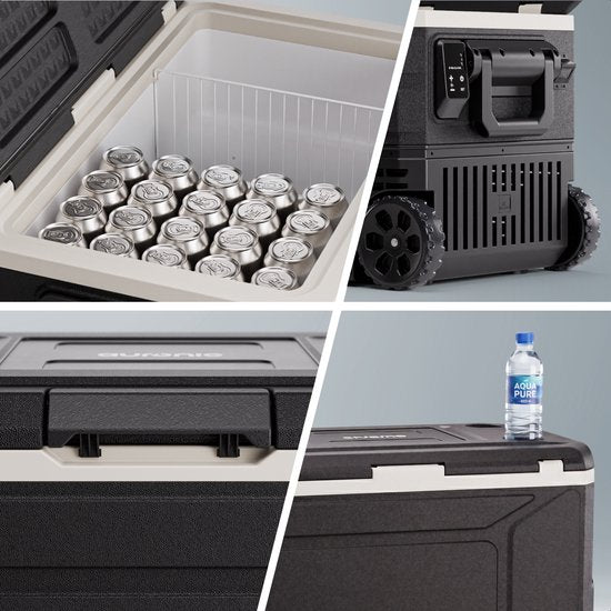 Auronic Elektrische Koelbox - Compressor - 64L - 12V en 240 volt - Camping Koelkast - Frigobox Auto - Met Wielen en Hendel - Zwart
