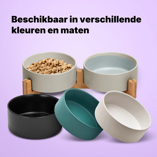 Jake and Jacky Voerbak Kat en Hond Keramiek - Voerbakken Dubbel met Standaard - Drinkbak - 2x 400 mL - Grijs