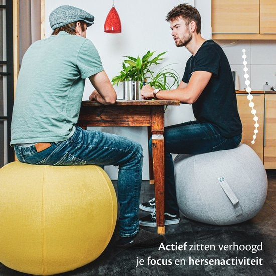 Bckz Zitbal Kantoor en Thuis 55 CM - Luxe Yoga Bal - Zitballen met Hoes - Ergonomische Bureaustoel Bal - Linnen Donkerblauw