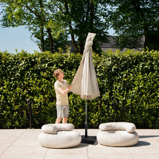 VONROC Premium Stokparasol Recanati Ø300cm – Incl. beschermhoes - Ronde parasol - Kantelbaar – UV werend doek - Beige