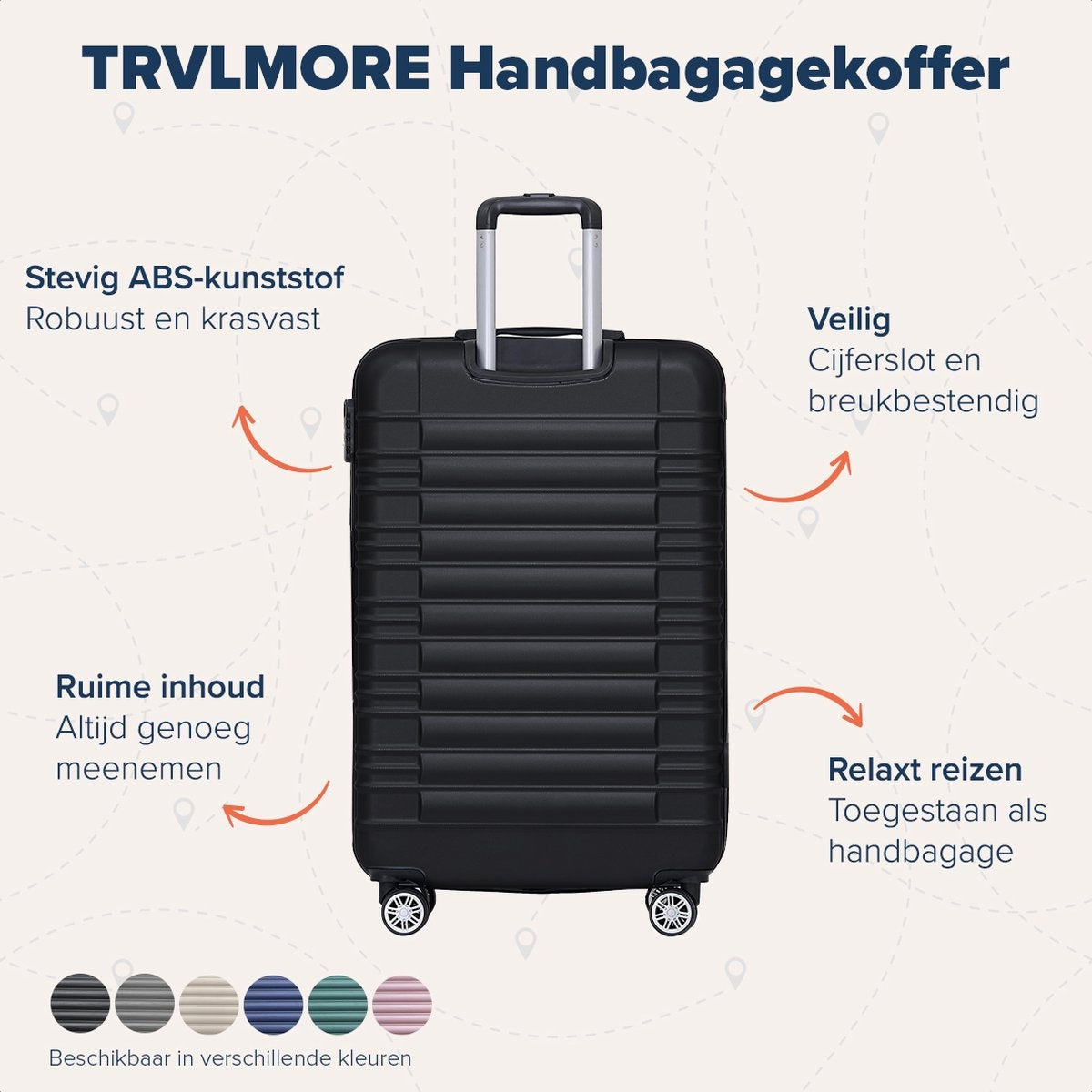 TRVLMORE Koffer - Handbagage - Cijferslot - 54x36x20cm - 38L - Zwart