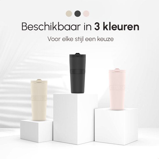 ONYX Drinkfles met Rietje 700ML - Waterfles voor Kinderen & Volwassenen - Thermosbeker Travel Mug - Motiverende Drinkbus - Drinkbeker voor School - Beige