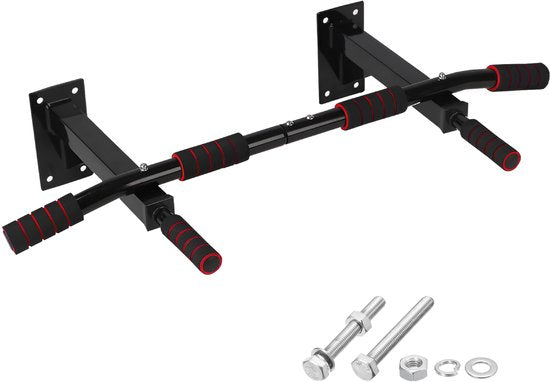 TTD® Premium Pull Up Bar - Pull Up Station - Optrekstang Wandmontage - Dip Station - Dip Bars - Thuis Sporten - Thuis Fitness - Premium materialen - Extra stevige montage onderdelen - Home workout - Zwart/Rood