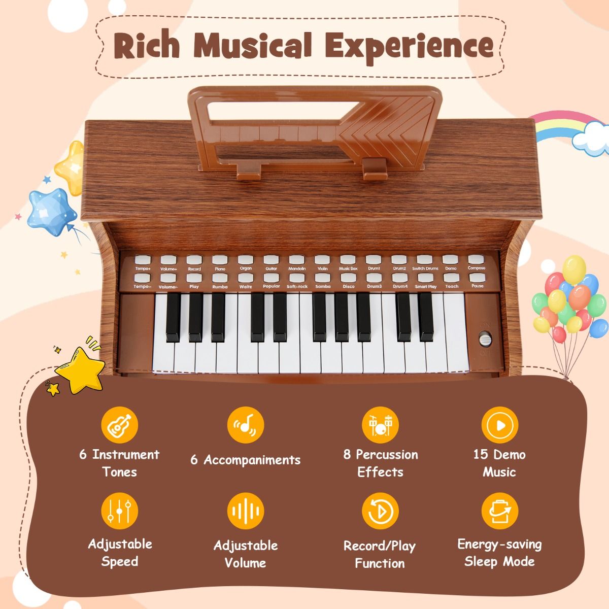 Coast Kinderpiano met 25 Toetsen - Elektronische Piano met Krukje - Lesmodus - Zwart