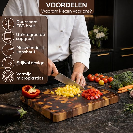 Villux Snijplank - Snijplankenset - Snijplank Hout - Snijplanken - Snijplank Acacia- Houten Snijplank - Snijplankenset - Tapasplank - Borrelplank - Serveerplank - Hapjesplank - Hakblok Acacia Kopshout