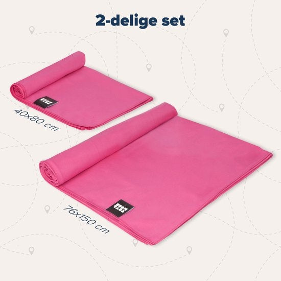 TRVLMORE Microvezel Reishanddoek Set - 2 Stuks - Small (40 x 80 cm) & Large (76 x 150 cm) - Microvezel - Roze