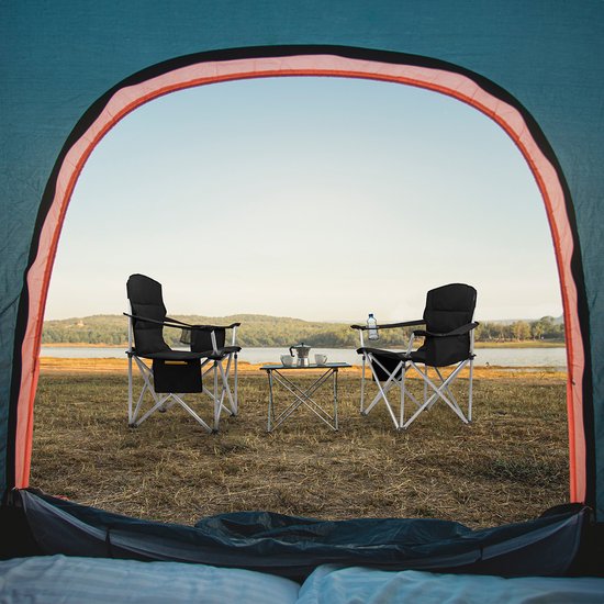 TRVLMORE Campingstoel - Opvouwbaar - Comfortabele Vouwstoel - 150 kg draagvermogen - Drankhouder - Koelvak - Zijvak - Zwart