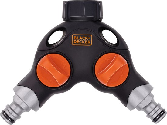 BLACK+DECKER Kraanstuk - 3/4 Inch Connector - Waterstop - 2 Weg Splitser - Zwart/ Oranje
