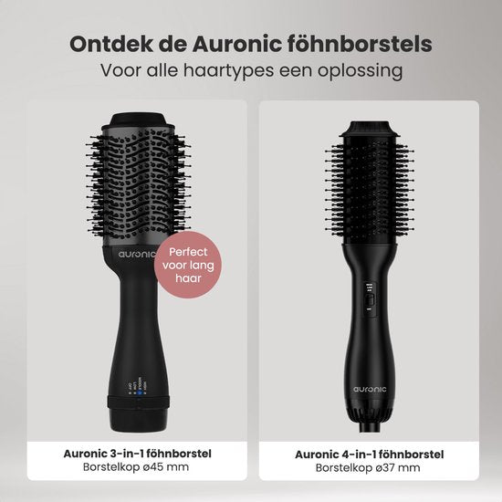 Auronic 3-in-1 Föhnborstel - Airstyler - Lang - Stijl - Krullen - 45 mm Krulborstel - Keramische Magic Brush - 1000W - Zwart/Zwart
