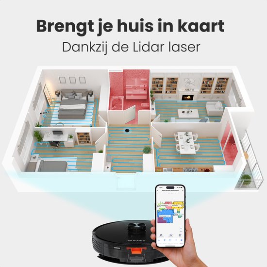 Auronic Robotstofzuiger - Met Dweilfunctie - WiFi en App - Laadstation - Huisdieren - Dweilrobot - Laser Navigatie - Zwart