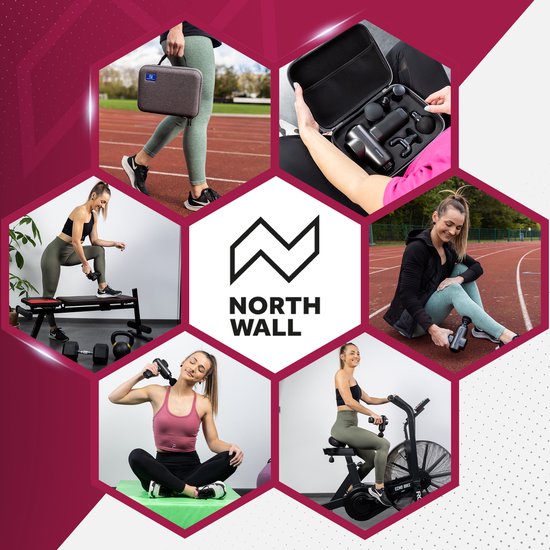 Northwall Massage Gun Professioneel PRO - Massage Pistool Inclusief Koffer en 6 Opzetstukken incl. Eikenhouten Massagekop - Krachtig en Draadloos Sport en Relax Massage Apparaat