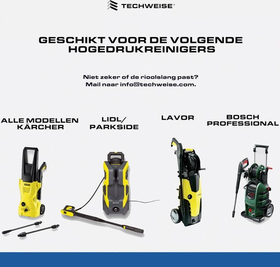 Techweise - Rioolslang geschikt voor Kärcher - 15M - Met roterende en voorwaartse kop