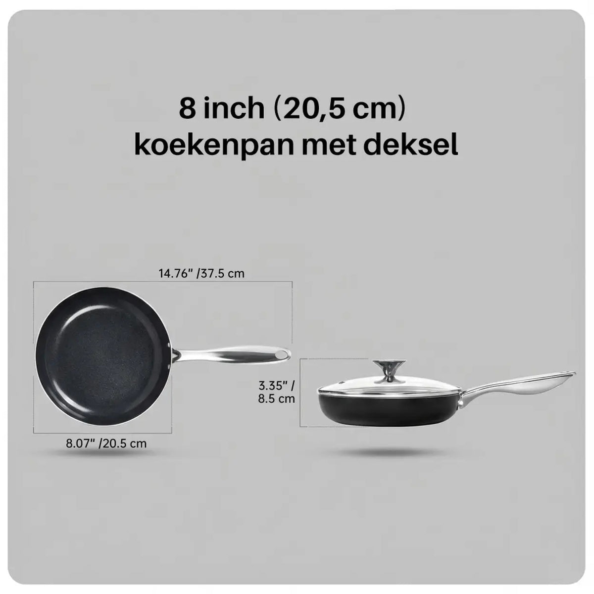 Michelangelo Keramische Koekenpan met Deksel - 8 inch - Zwart