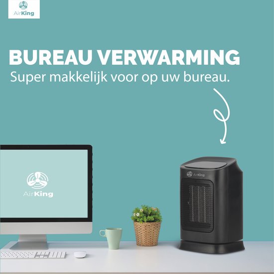 AirKing Elektrische Kachel - Compacte Keramische kachel met touchscreen - Kachelventilator 2 Standen 900 en 1800 Watt - Kantelbeveiliging - Draagbaar