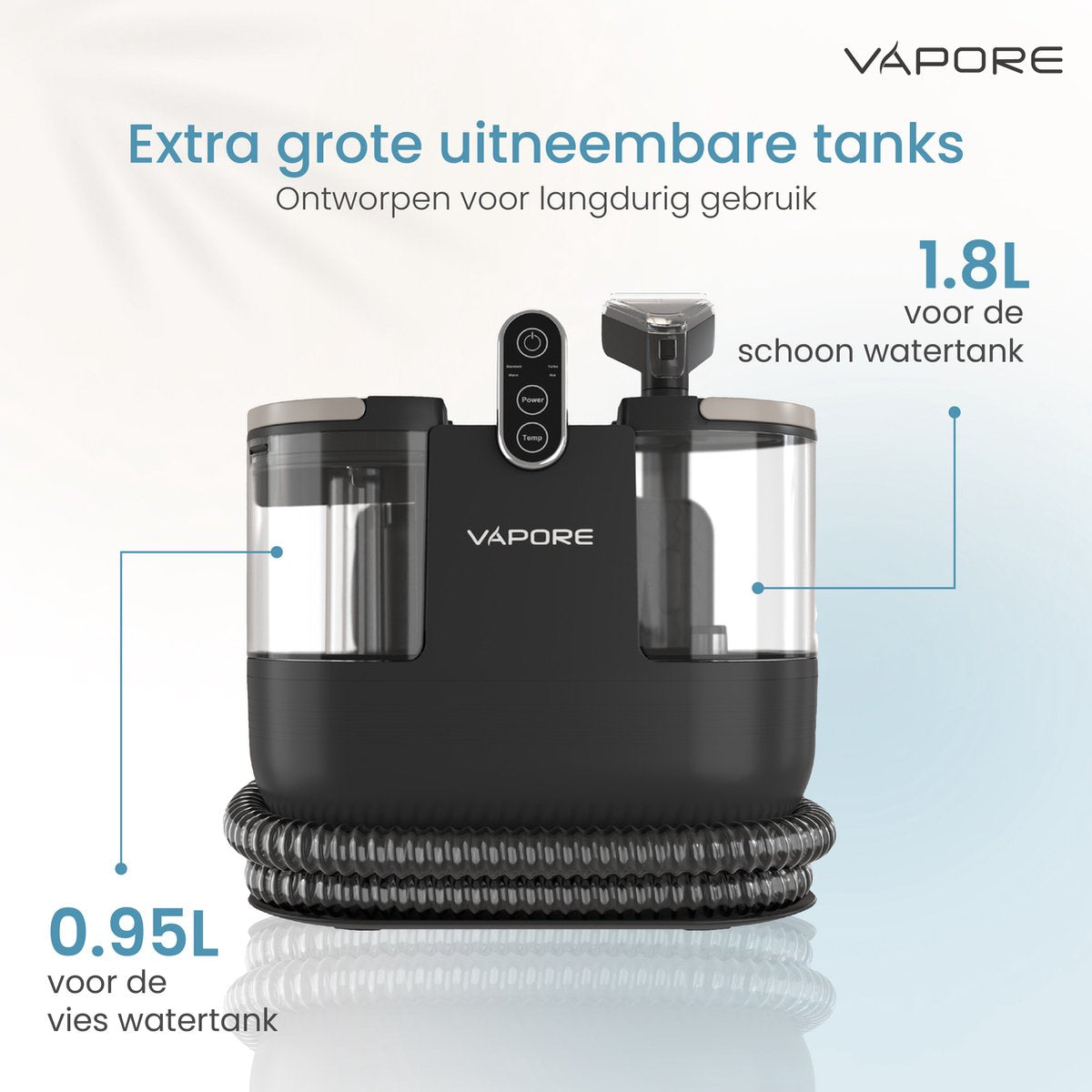 Vapore Tapijtreiniger - Draagbare Vlekkenreiniger - 1200W - Tapijtre Reinigen | Meubelreiniger | Met Zuigvermogen | Zetelreiniger | Zwart