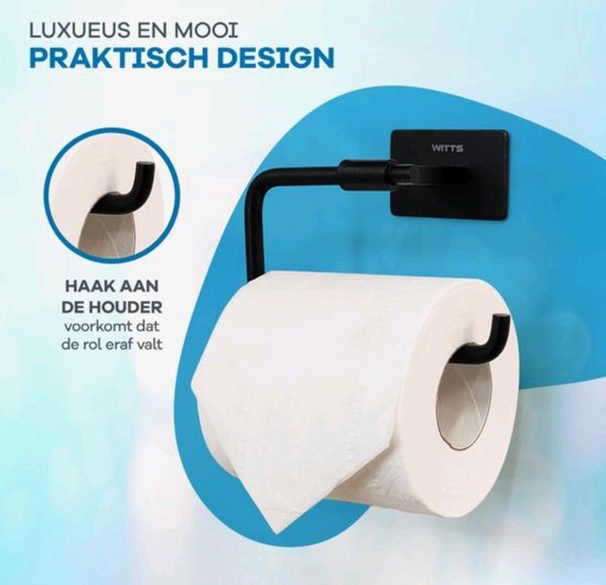 WITTS WC Rolhouder - Zelfklevend / Zonder Boren - Toiletrolhouder - Zwart