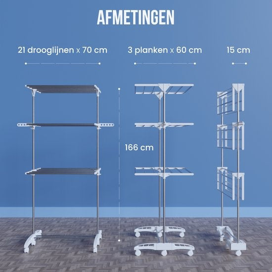 Avalo Droogrek - Droogtoren Met Wieltjes - 4 Niveaus - Inklapbaar - Wit