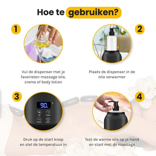 Bolusso Zwarte Massage Olie Verwarmer - Massageolie Verwarmer 30 Tot 65 Graden - Guasha - Massage Apparaat - Inclusief 2 Dispensers & Massage Tool - Elektrische Flessenwarmer- Massage Olie Erotisch