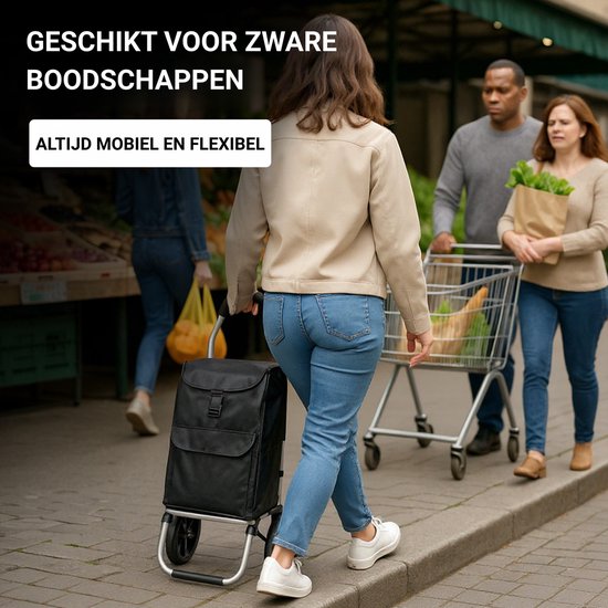Outbee Boodschappentrolley - Boodschappenwagen - Boodschappenkar -Inklapbaar - Met wielen - Zwart