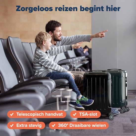 TRVLMORE Handbagage Koffer - 45L - TSA Cijferslot - Lichtgewicht - Uitbreidbaar - Trolley - 54x36x22cm - Zwart