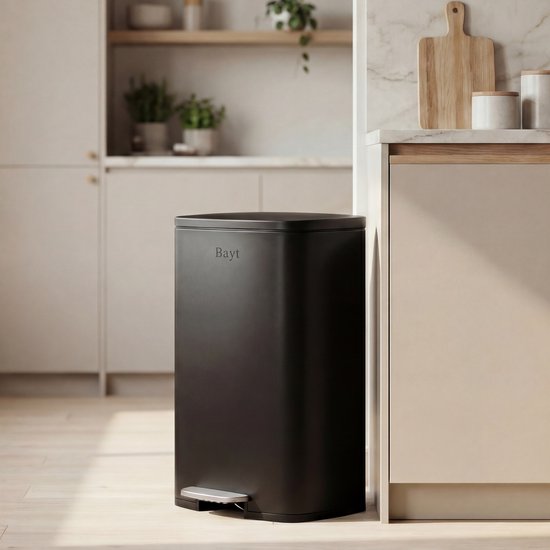 Bayt Pedaalemmer - Prullenbak - Vuilnisbak 50 Liter - Prullenbak Afvalscheiding - Afvalbak- RVS - Zwart