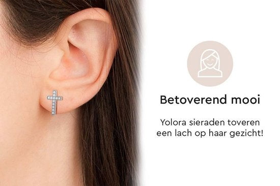 Yolora Dames Oorbellen Kruis - Kalpa Camaka Kristallen - Zilverkleurig - 18K Witgoud Verguld - Vrouwen Oorhangers Zilver - Sieraden - Luxe Giftbox - Geschenkdoos - Cadeau doos - Mooie Cadeauverpakking - Moederdag Cadeautje