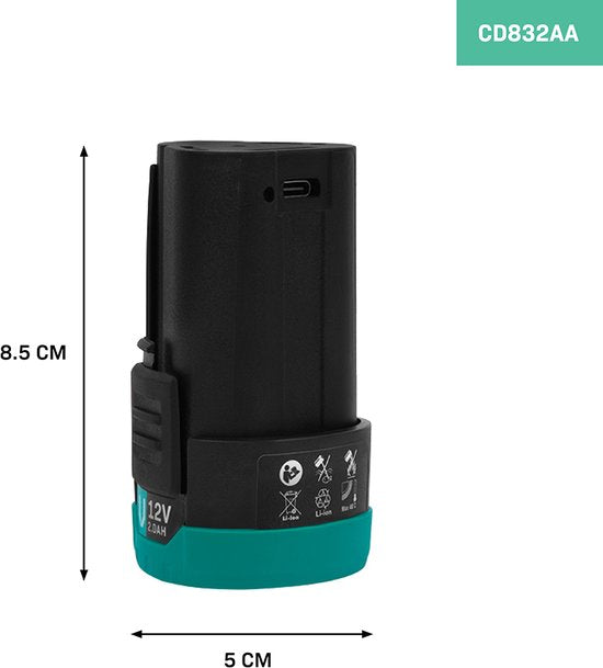 VONROC Accu 12V – 2.0Ah - Incl. usb-c kabel