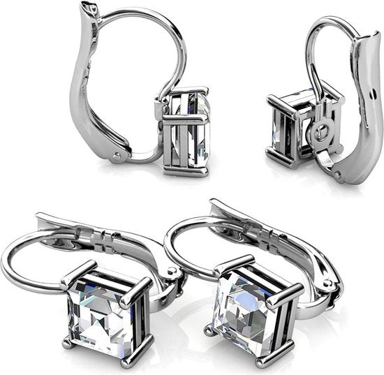 Yolora Dames Oorbellen - Kalpa Camaka Kristallen - Zilverkleurig - 18K Witgoud Verguld - Vrouwen Oorhangers Zilver - Sieraden - Luxe Giftbox - Geschenkdoos - Cadeau doos - Exclusieve Geschenkverpakking - Mooie Cadeauverpakking