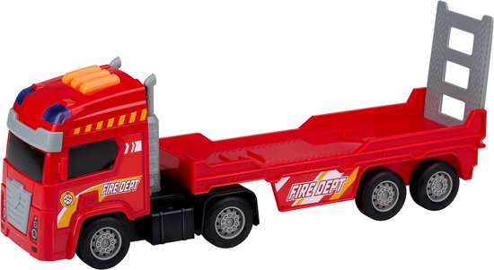 Eddy Toys Brandweerwagen Set 3 Stuks - Brandweerwagen Set met Oplegger, Helikopter en Brandweerauto - Speelgoed Auto, Helikopter en Brandweerauto Met Licht en Geluid - Brandweer - Rood
