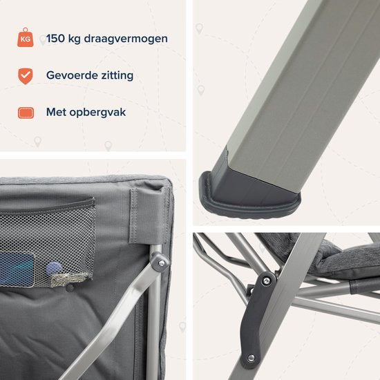 TRVLMORE Campingstoel - Inclusief Draagtas - Comfortabele Vouwstoel - 150 kg draagvermogen - Kampeerstoel - Opbergvak - Klapstoel - Grijs