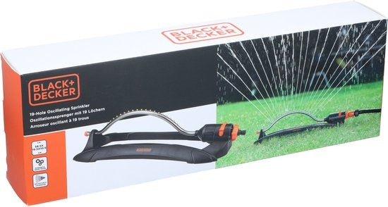 BLACK+DECKER Gazonsproeier - 19 Gaten - 58,5 x 19,5 x 10,5 CM - Zwenkende Tuinsproeier - Zwart/ Oranje