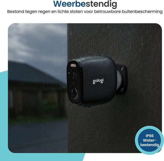 Gologi Draadloze Beveiligingscamera voor Buiten en Binnen - Bewakingscamera met Accu 5200 mAh - USB-C Oplaadbaar - Nightvision - Bewegingsdetectie - Magnetische Montage - 5MP HD Camera WiFi met App - Security Camera - Zwart