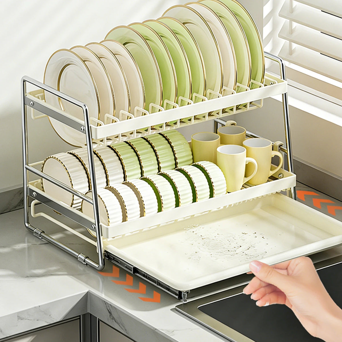 Maxcook Afdruiprek 2-laags - Met Afdruipbak - 40 x 23,6 x 28,7 cm - Wit